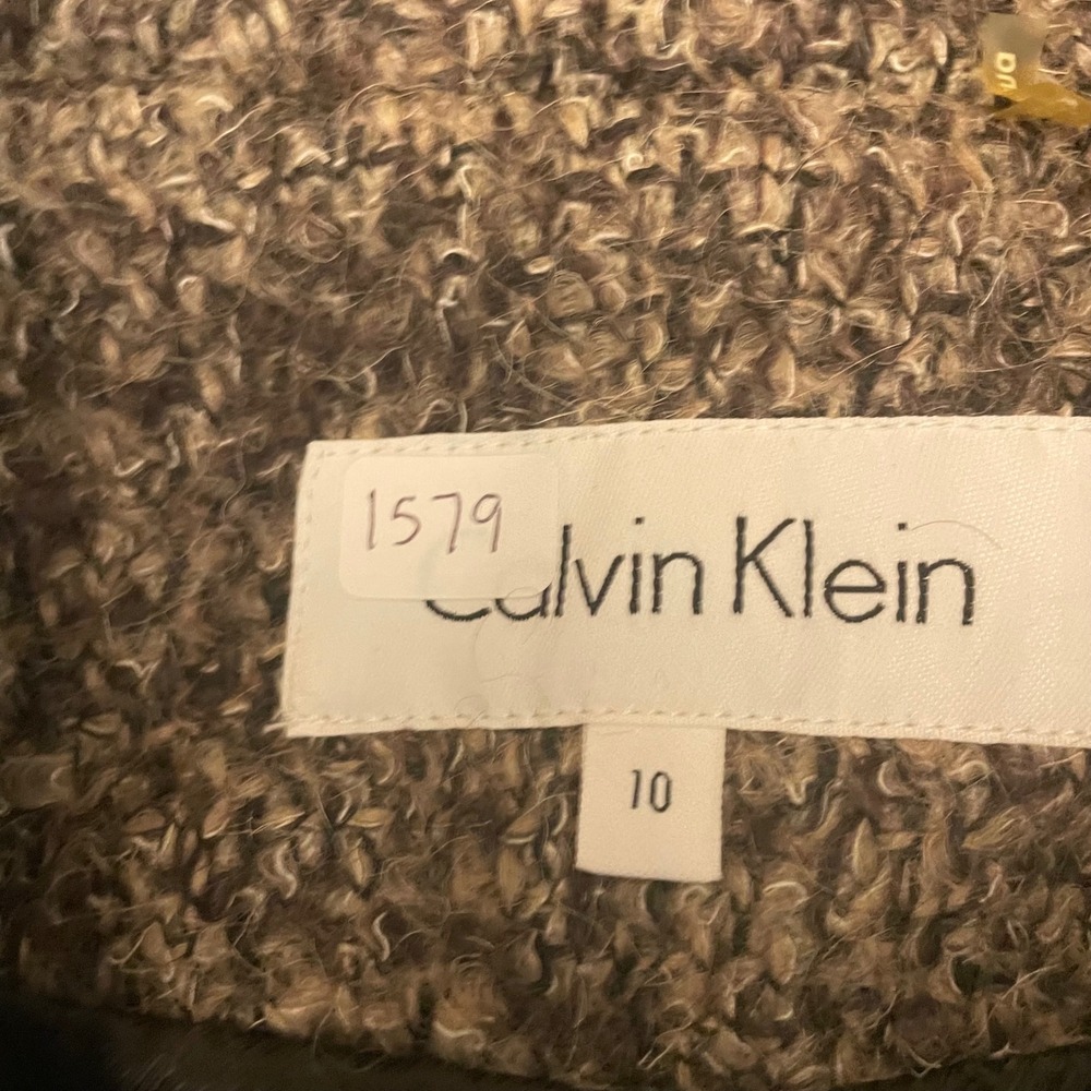 Calvin Klein Womens Wool Blend Double Breasted Belted Coat Taupe Tweed 10 NWT - Picture 9 of 9